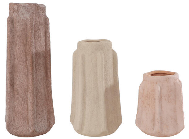 Vase beige/terrakotta/brun keramikk s/3 10x10x11,5/17/24,5cm 