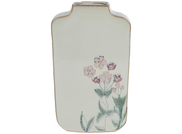 Vase hvit blomstret keramikk 16,5x5x29cm Forpakn.2stk 