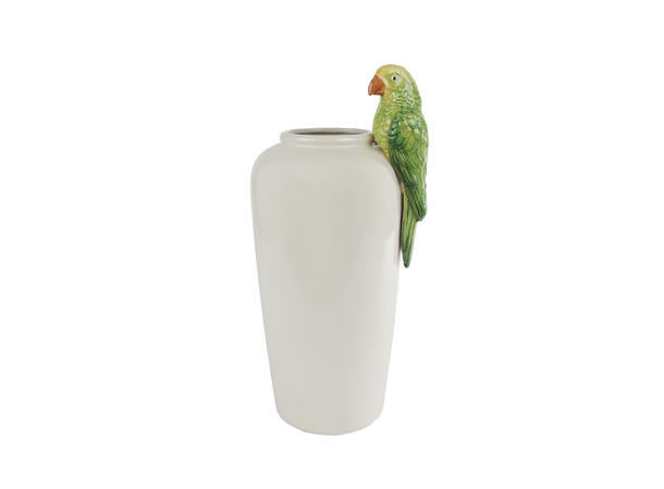 Vase m/papegøyehvit/grønn keramikk 37cm 