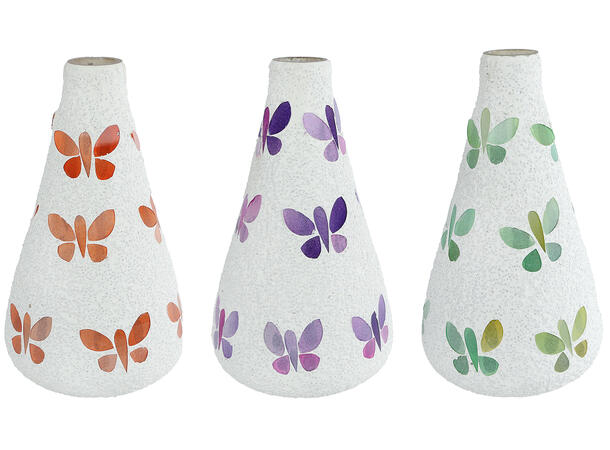 Vase sommerfugl mosaikk 15x15x24cm 3ass 