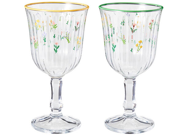 Vinglass blomster print 240ml 16cm 2ass 