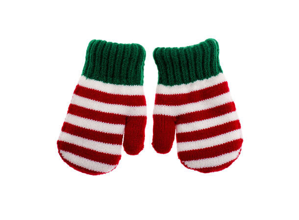 Vott strikket rød/hvit stripet 1-3år Akryl og myk inni 