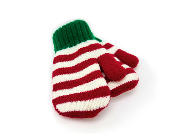 Vott strikket rød/hvit stripet 1-3år Akryl og myk inni 