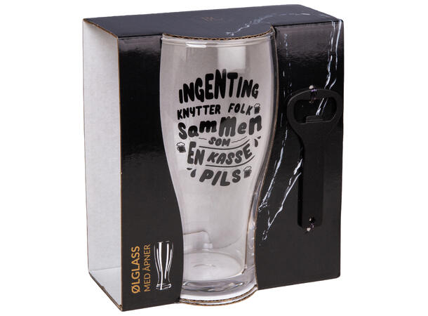 Ølglass m/åpner En kasse pils 0,5L 16cm Volum: 570ml. Tåler oppvaskmaskin. Fpk:6 