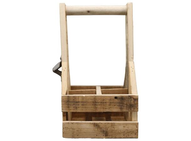 Ølkasse m/åpner antikk tre 19x19x33cm 4 flasker 