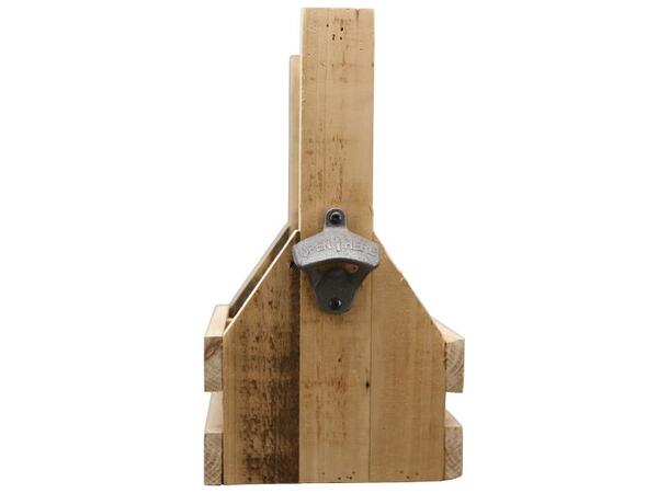 Ølkasse m/åpner antikk tre 19x19x33cm 4 flasker 