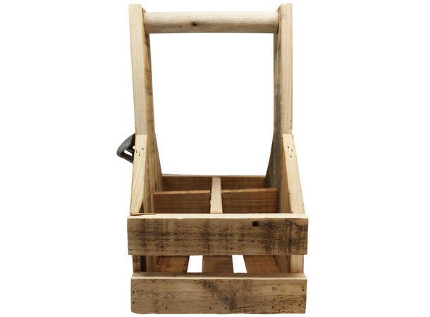 Ølkasse m/åpner antikk tre 19x19x33cm 4 flasker 