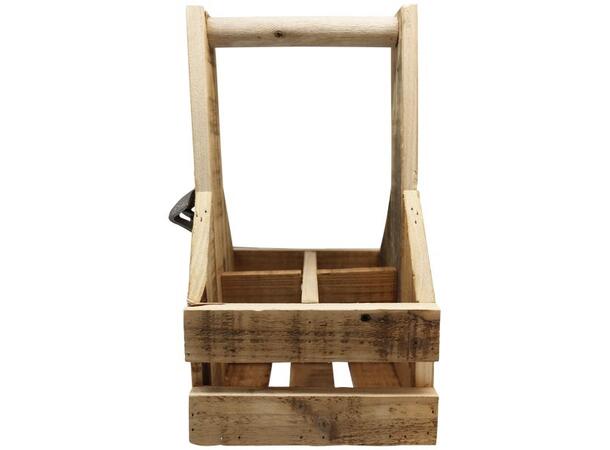Ølkasse m/åpner antikk tre 19x19x33cm 4 flasker 