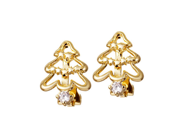 Øreklips juletre gull par i gaveeske Sink uten kadmium, nikkel, bly 