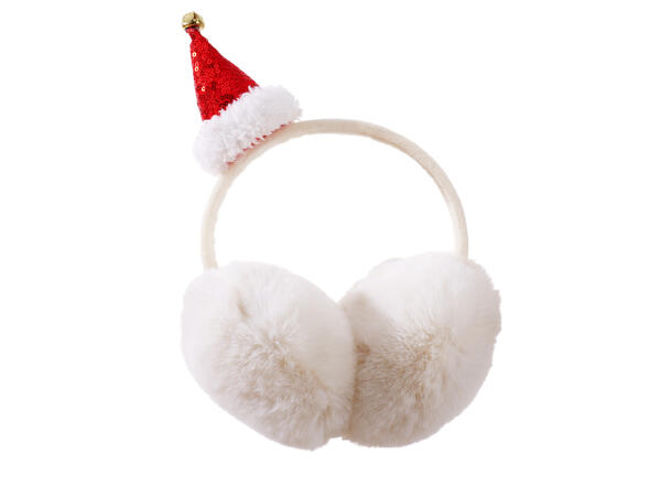 Ørevarmer hvit pels m/rød lue onesize 