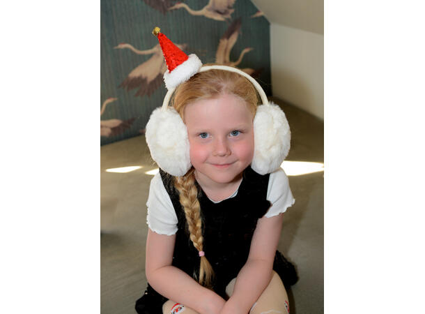 Ørevarmer hvit pels m/rød lue onesize 