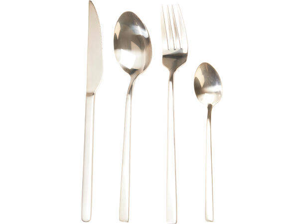Bestikk 16 deler gull rustfritt stål 4 gafler, 4 kniver, 4 skjeer, 4 teskjeer 