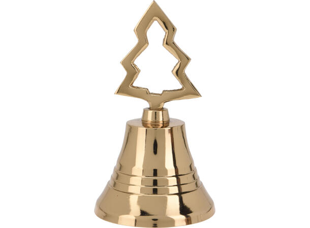 Bjelle bordklokke gull metall 11cm 3ass Juletre, stjerne, reinsdyr 