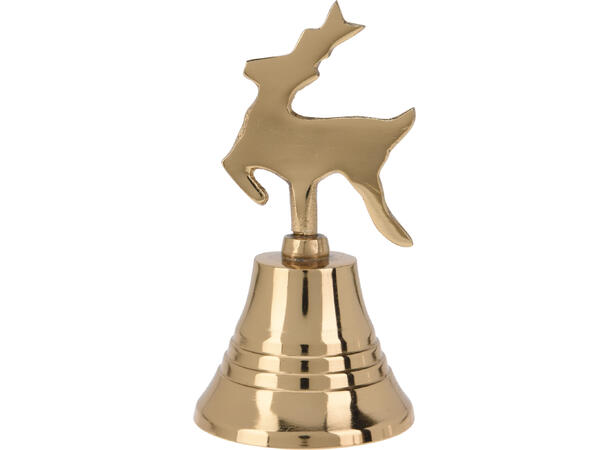Bjelle bordklokke gull metall 11cm 3ass Juletre, stjerne, reinsdyr 