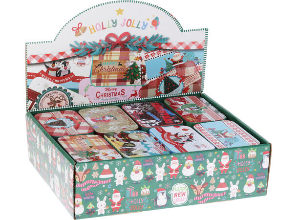 Boks metall julemotiv 9,5x6x2cm 12asx 24 assortert i display 
