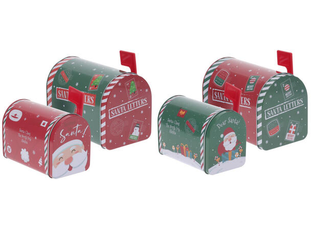 Boks metall postkasse 2ass rød/grønn s/2 13x7,5x9,5cm 16x10x11cm, Forpakn. 12sett 