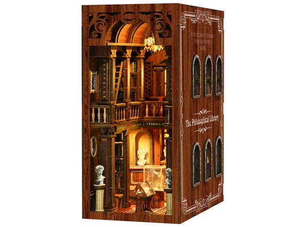 Book Nook Filosofi Bibliotek 23x18x11cm MDF papir stoff LED lys uten batteri 