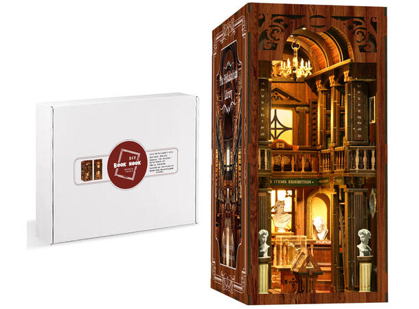 Book Nook Filosofi Bibliotek 23x18x11cm MDF papir stoff LED lys uten batteri 