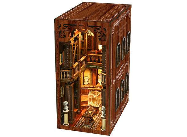 Book Nook Filosofi Bibliotek 23x18x11cm MDF papir stoff LED lys uten batteri 