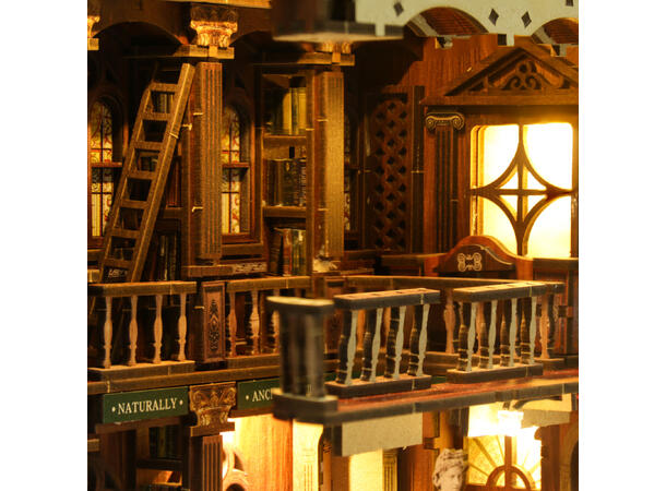 Book Nook Filosofi Bibliotek 23x18x11cm MDF papir stoff LED lys uten batteri 