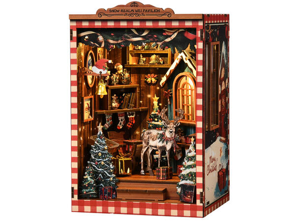 Book Nook Mini Snøriket 12x10,5x17,5cm MDF papir stoff LED lys uten batteri 