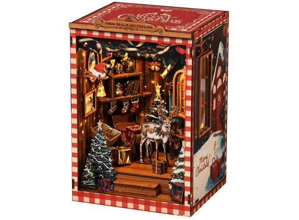 Book Nook Mini Snøriket 12x10,5x17,5cm MDF papir stoff LED lys uten batteri 