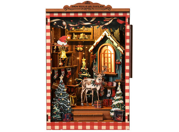 Book Nook Mini Snøriket 12x10,5x17,5cm MDF papir stoff LED lys uten batteri 