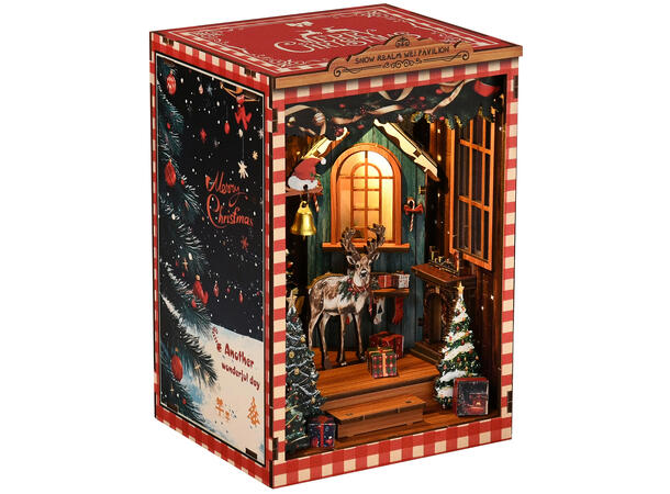 Book Nook Mini Snøriket 12x10,5x17,5cm MDF papir stoff LED lys uten batteri 