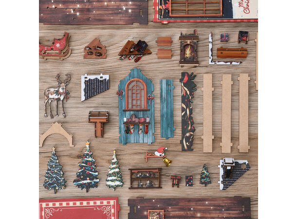 Book Nook Mini Snøriket 12x10,5x17,5cm MDF papir stoff LED lys uten batteri 