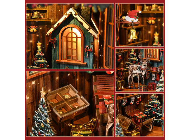 Book Nook Mini Snøriket 12x10,5x17,5cm MDF papir stoff LED lys uten batteri 