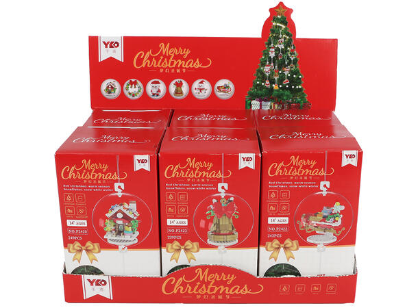Byggesett Jul mini klosser kule 6ass Display12stk Ca 240 deler 
