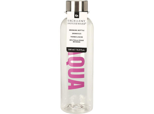 Drikkeflaske AQUA 500ml h:21cm 6ass Materiale:PP Vekt:73gram 