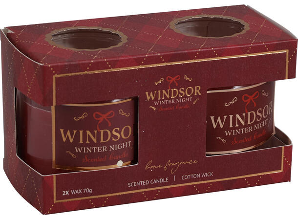 Duftlys 2stk glasskrukke 5,5x6cm 3ass Rød Grønn Hvit Brenntid 16t 