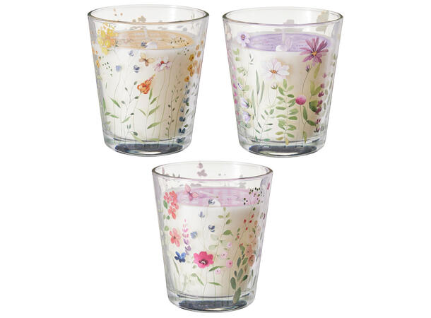 Duftlys blomstret glass 9x10cm 3ass Glass 