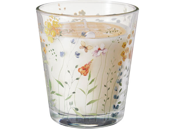 Duftlys blomstret glass 9x10cm 3ass Glass 