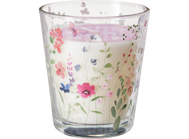 Duftlys blomstret glass 9x10cm 3ass Glass 