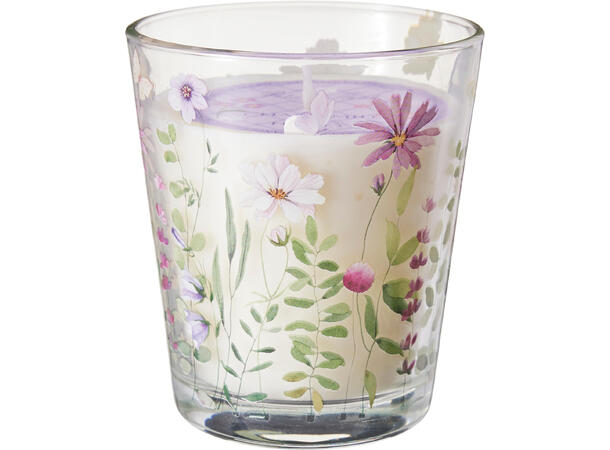 Duftlys blomstret glass 9x10cm 3ass Glass 