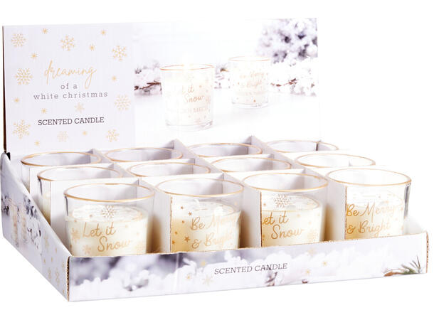 Duftlys glass m/gulldekor 7x7,5cm 2ass Display 12stk Brenntid 24t 