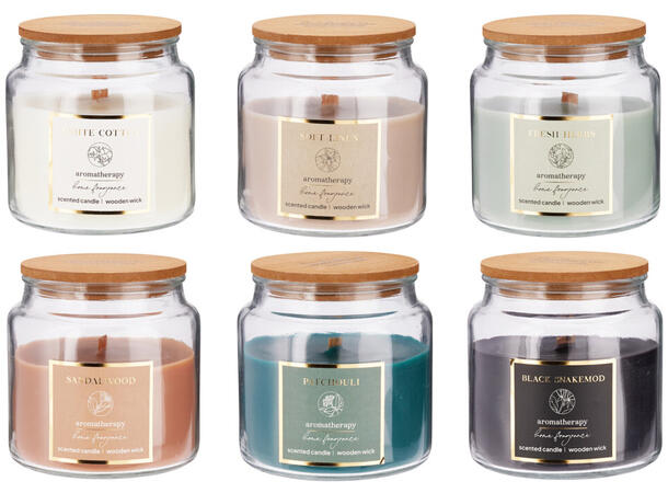 Duftlys glass treveke 10x10cm 6ass 