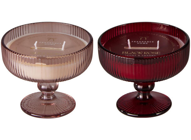 Duftlys glassskål på stett 12x10cm 2ass Rød Rosa 