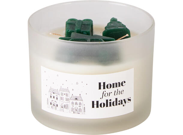 Duftlys m/julefigur 10x7,5cm 3ass Rød Grønn Hvit Brenntid 38t 