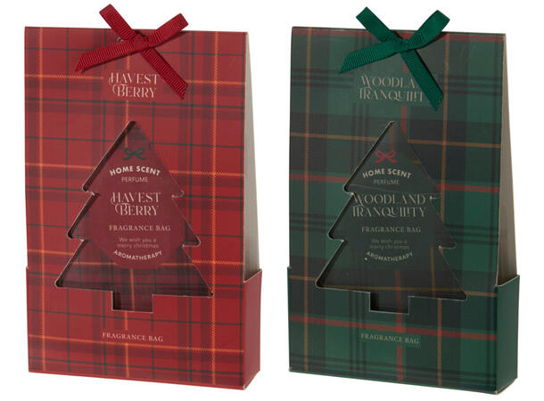 Duftpose 2stk juletre rutet 9x14,5cm 2as Rød Grønn Duft: Høstbær Skog 
