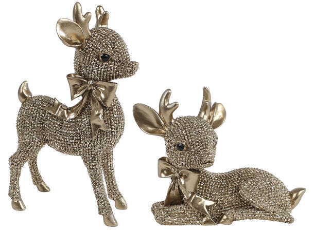 Dådyr glitter gull 9x6x15/ 12x6x9cm 2ass Forpk12stk Polyresin 