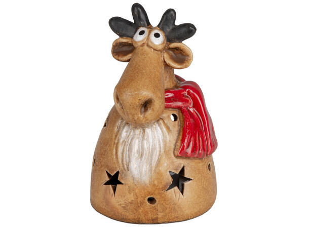 Elg sittende brun keramikk telys 10x15cm 