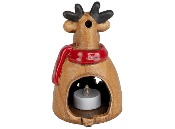 Elg sittende brun keramikk telys 10x15cm 