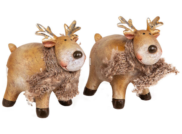 Elg stående brun m/skjerf 6,5cm 2ass Polyresin 