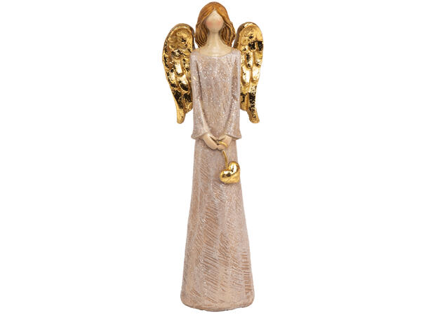 Engel beige m/hjerte gull h:15cm 