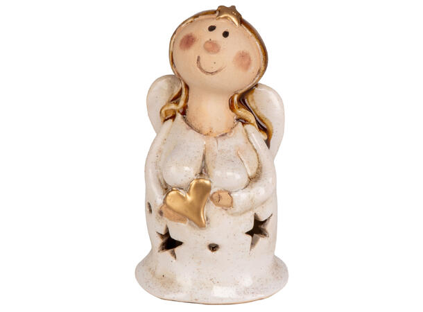 Engel krem m/gull keramikk LED 11cm Batteri: 2xLR44 