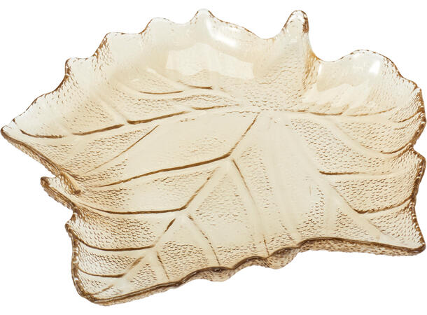 Fat løvblad glass 26cm jordfarger 3ass Forpk 12stk Vekt 550gr 