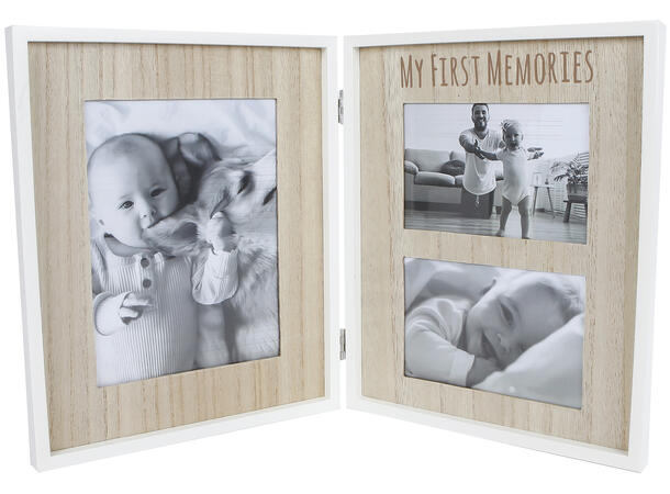 Fotoramme natur/hvit tre 47x28x30cm Bilde: 15x20/10x15 My first memories 